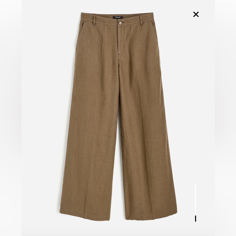 Madewell The Zoe Relaxed Wide Linen Pant - Olive Brown - Picture 6 of 7